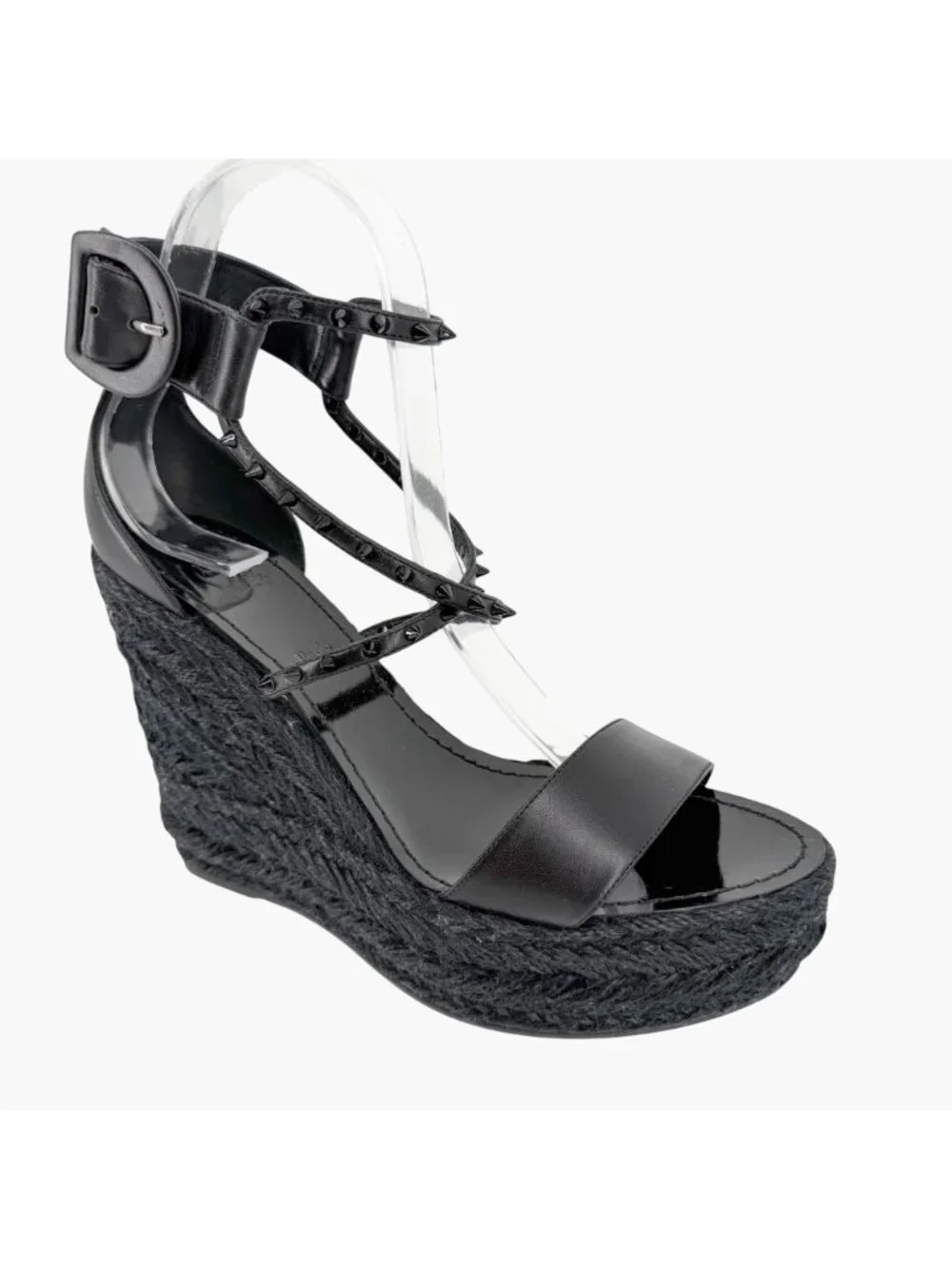 Christian Louboutin Chocazeppa Espadrille Wedge Sandals Black Size 39 US 9 Spike